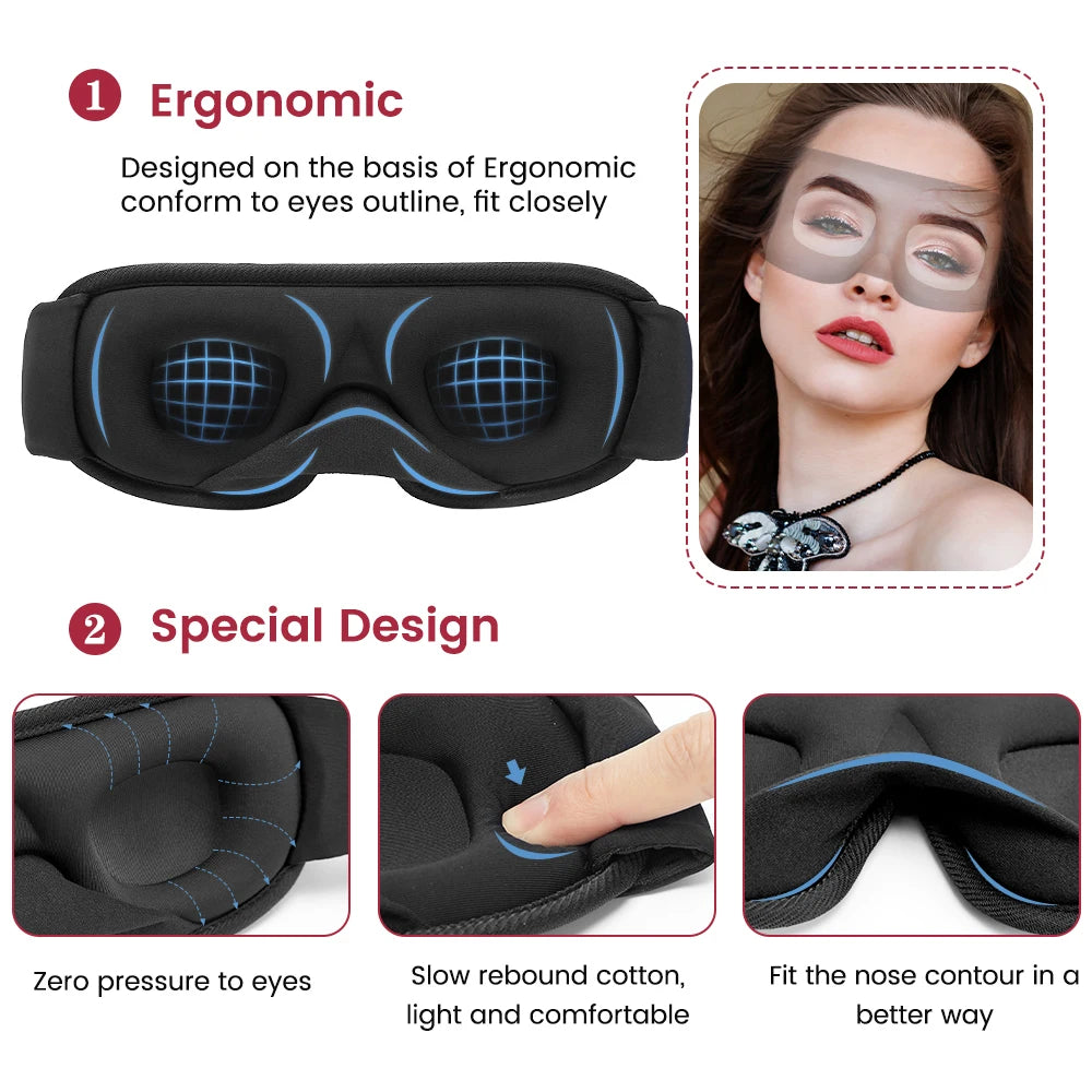 3D Sleep Mask - Light Blocking, Soft Eye Mask for Travel & Nighttime